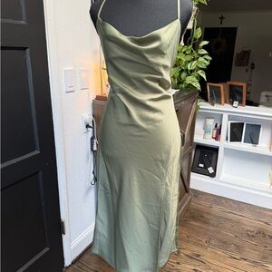 Forever 21 Olive Green Satin Slip Maxi Dress